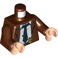 Lego Torso Jacket, White Shirt, Dark Blue Tie, Clip, Badge, Belt Print, Reddish Brown Arms, Light Nougat Hands / Reddish Brown