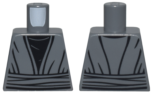 Lego Torso SW Jedi Robe, Waist Sash and Black Shirt with Creases Pattern / Dark Bluish Gray