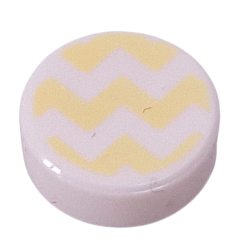 Lego Tile Round 1 x 1 with Bright Light Yellow Squiggly Line Print / White