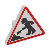 Lego Road Sign Clip-on 2.2 x 2.667 Triangular with Road Works Sign Print / White