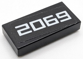 Lego Tile 1 x 2 with White '2069' Pattern (Sticker) - Set 76905 / Black