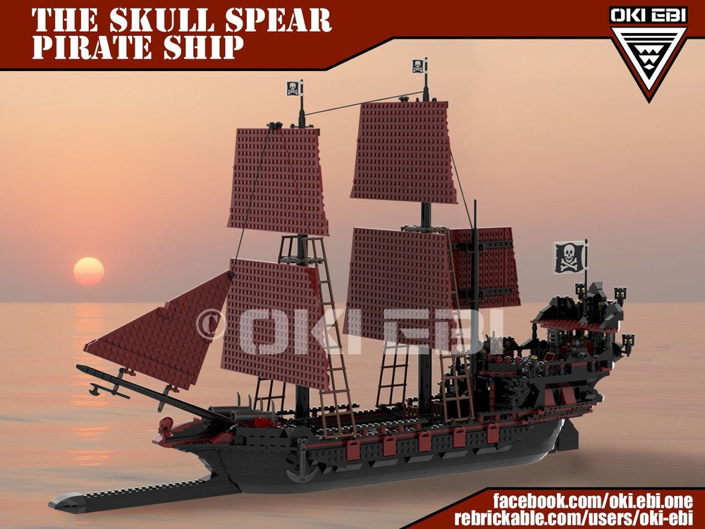 Lego Pirate Ship - The Skull Spear - in black and dark red