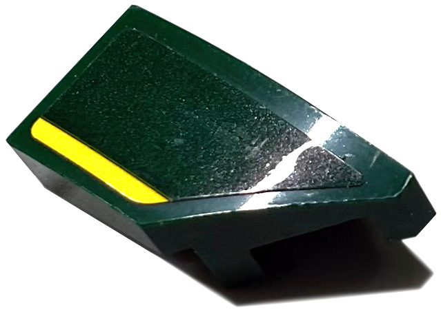 Lego Wedge 2 x 1 x 2/3 Right with Yellow Stripe Pattern (Sticker) - Set 76907 / Dark Green