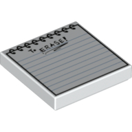 Lego Tile 2 x 2 with Spiral Ruled Notepad with 'To ERASE!' Note Print / White