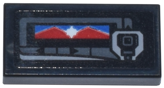Lego Tile 1 x 2 with Pager with Red, White, and Blue Captain Marvel Symbol Pattern (Sticker) - Set 76269 / Black