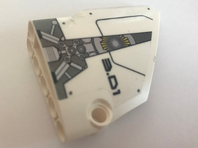 Lego Technic, Panel Fairing #14 Large Short Smooth, Side B with '3.01' and Silver and Black Mechanical Pattern (Sticker) - Set 44014 / White