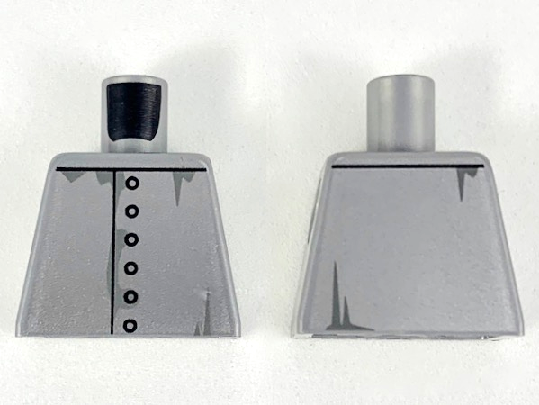Lego Torso Silver Paint, Rivets, Dark Bluish Gray Smudges Pattern / Flat Silver