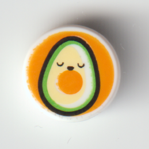 Lego Tile Round 1 x 1 with Avocado on Orange Background Print / White