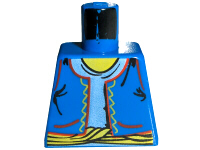 Lego Torso Vest Open with Red Pockets and Trim over White Shirt, Yellow Sash and Neck Pattern / Blue