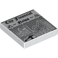 Lego Tile 2 x 2 with Newspaper 'City Financial News' Print / White