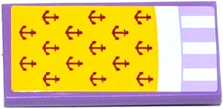 Lego Tile 2 x 4 with Yellow Blanket with Anchors and White Sheet over Lavender Striped Mattress Pattern (Sticker) - Set 41094 / Medium Lavender