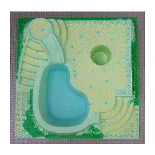 Lego Baseplate Raised with Steps and Pool Print / Light Green