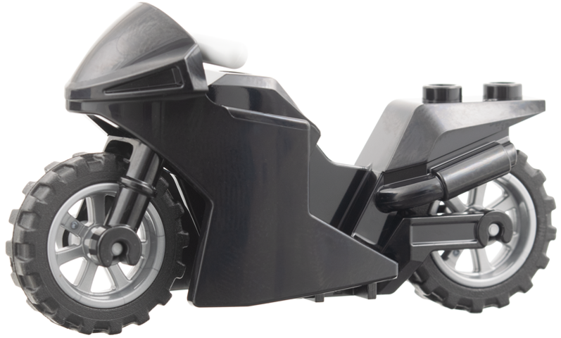 Lego Motorcycle Sport Bike with Black Frame, Flat Silver Wheels and Light Bluish Gray Handlebars