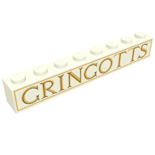 Lego Brick 1 x 8 with 'GRINGOTTS' Print / White