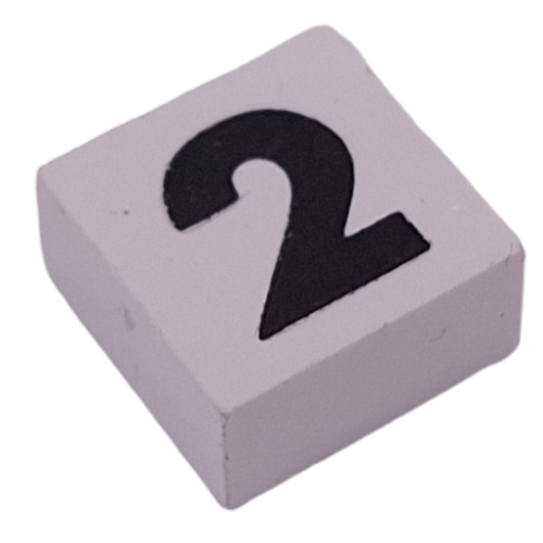 Lego Modulex Tile 2 x 2 with Black '2' Print, Black Internal Lining, White Dot