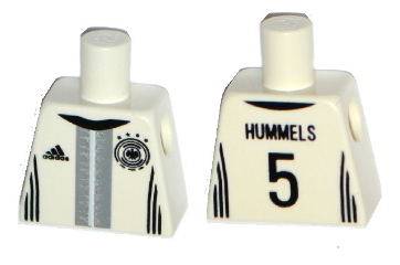 Lego Torso Soccer Shirt with Adidas Logo, 4 Stars and Eagle Front, 'HUMMELS 5' Back Pattern / White