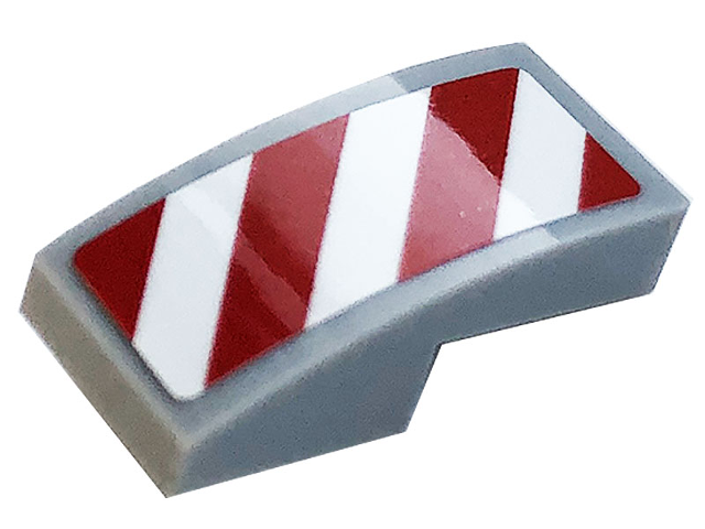Lego Slope, Curved 2 x 1 x 2/3 with White and Red Danger Stripes Pattern Model Left Side (Sticker) - Set 60306 / Light Bluish Gray