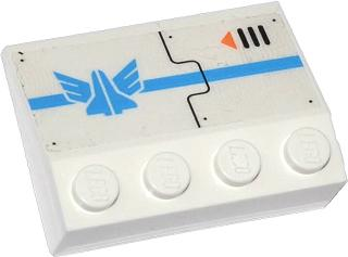 Lego Slope 33 3 x 4 with Blue Stripe, Galaxy Squad Logo, Air Vent and Orange Arrow Pattern Model Left Side (Sticker) - Set 70709 / White