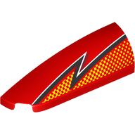 Lego Brick Round, Curved Double 1 x 4 with Stud Notch Left with Black/White Lightning, Bright Light Orange Dots print / Red