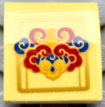 Lego Slope, Curved 2 x 2 x 2/3 Inverted with Blue, Red and Yellow Swirls with Gold Outline Pattern (Sticker) - Set 80111