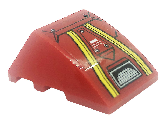 Lego Wedge 4 x 3 Triple Curved No Studs with Hull Plates, Yellow Stripes, Silver Grille and Dots Pattern (Sticker) - Set 80008 / Red