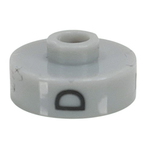 Lego Pen Bead, Round Short, Flat Edge with 'D', '7', 'P' Print / Light Gray