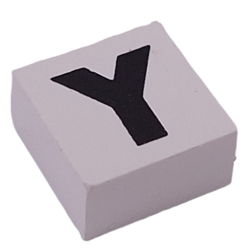 Lego Modulex Tile 2 x 2 with Black 'Y' Print, Black Internal Lining, No Dot