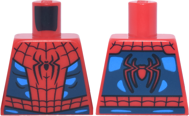 Lego Torso Spider-Man Costume with Black Webbing, Dark Blue Side Panels and Waist with Dark Azure Highlights Pattern