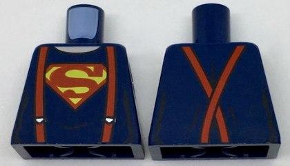 Lego Torso Shirt with Muscles, Suspenders and Red and Yellow Superman 'S' Logo Pattern / Dark Blue