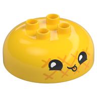 Lego Duplo Brick Round 4 x 4 Dome Top with 2 x 2 Studs with Black Face, Sticking Out Tonque Print / Yellow