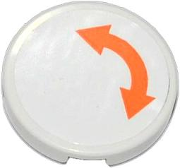Lego Tile, Round 2 x 2 with Orange Curved Arrow Double on White Background Pattern (Sticker) - Set 60014 / White