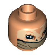 Lego Minifig Head Resistance Ground Crew, Large Black Eyes and Nostrils and Olive Green Lower Face Veil Print [Hollow Stud] / Nougat