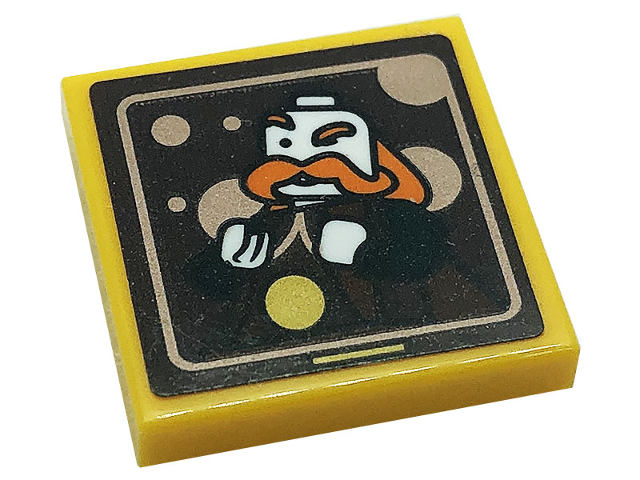 Lego Tile 2 x 2 with Reddish Brown Picture with Minifigure with White Head and Orange Beard Pattern (Sticker) - Set 76388 / Bright Light Orange