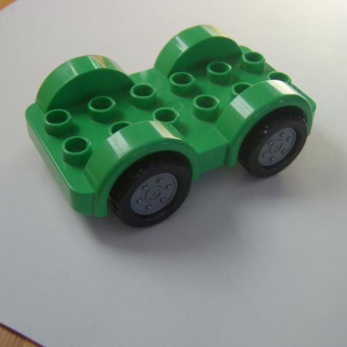 Lego Duplo Car Base 2 x 6 with Four Black Tires and Metallic Silver Wheels on Removable Axles / Bright Green