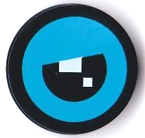 Lego Tile, Round 2 x 2 with Bottom Stud Holder with 2 White Squares with Dark Azure Border Pattern Model Right Side (BrickHeadz Sadness Partially Closed Eye)