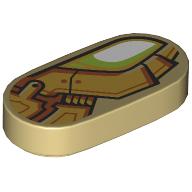 Lego Tile Round 1 x 2 with White/Lime Eye, Gold Armour Print