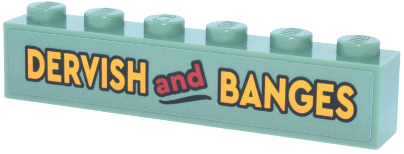 Lego Brick 1 x 6 with Black, Red and Bright Light Orange 'DERVISH and BANGES' Pattern (Sticker) - Set 76457