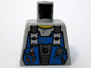 Lego Torso Power Miners Blue Vest with Tools and Bomb over Sweaty Shirt Pattern / Light Bluish Gray