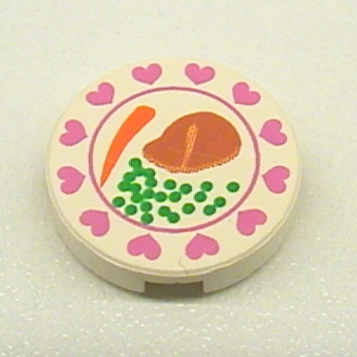 Lego Tile Round 2 x 2 with Hearts, Steak, Peas, Carrot Print