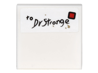 Lego Tile 2 x 2 with Envelope with Handwritten 'to Dr Strange', Dirt Spots and Red Stamp Square Pattern (Sticker) - Set 76060