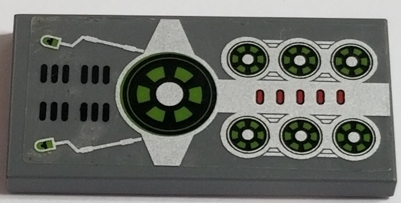 Lego Tile 2 x 4 with Black and Green Space Engine and Vents Pattern (Sticker) - Set 70163 / Dark Bluish Gray