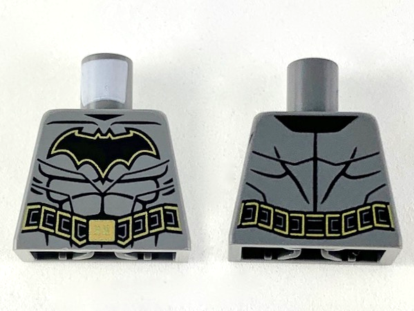 Lego Torso Batman Black Bat with Gold Outline, Black Muscles Outline, Black Belt with Gold Buckle and Borders Pattern / Dark Bluish Gray