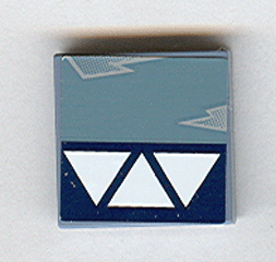 Lego Tile 2 x 2 with 3 White Triangles, Dark Blue Stripe and Wear Marks Adjacent Pattern (Sticker) - Sets 7252 / 7283 / Sand Blue