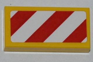 Lego Tile 1 x 2 with Red and White Danger Stripes (White Corners) Pattern (Sticker) - Set 5884