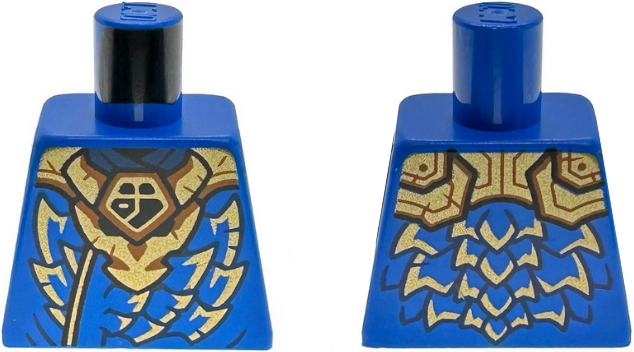 Lego Torso Gold Dragon Head Armor and Scale Tips, Dark Orange Trim, Ninjago Logogram Letter J Pattern