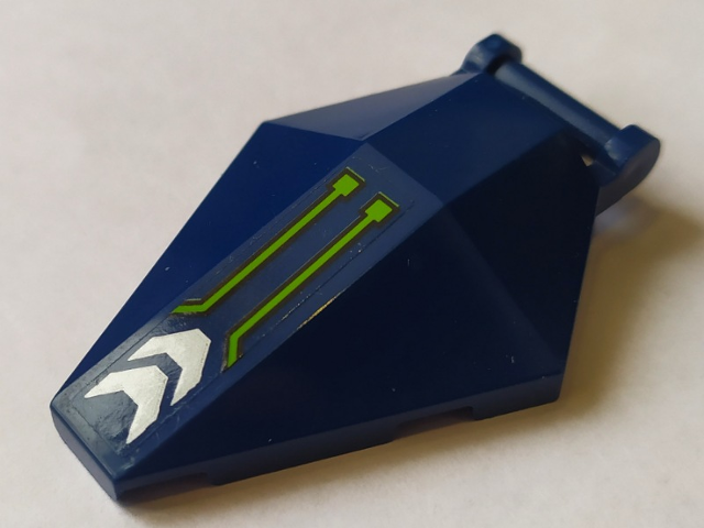 Lego Windscreen 6 x 4 x 1 Hexagonal with Bar Handle with Lime Lines and Silver Plates Pattern (Sticker) - Set 70355 / Dark Blue