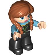 Lego Duplo Figure with Two Braids Dark Orange, Black Legs, Filigree Design Print (Anna)
