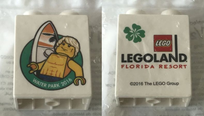 Lego Duplo, Brick 1 x 2 x 2 with Waterpark 2016 Boy LEGOLAND Florida Resort Pattern