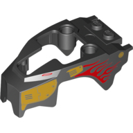 Lego Fairing, Fly Wheel, Lion Shape with Gold Armor and Red Flames Print / Black