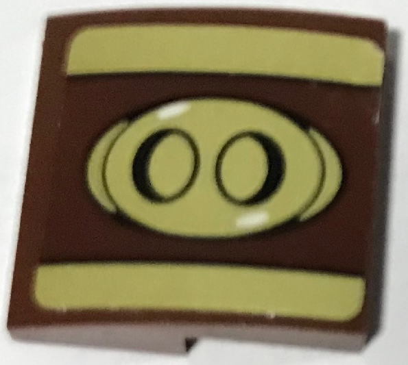 Lego Slope, Curved 2 x 2 x 2/3 with Gold Stripes and Pig Snout with Black Nostrils and White Highlights Pattern Model Left Side (Sticker) - Set 75826